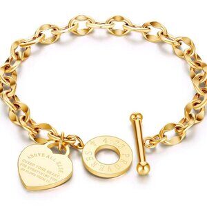 18K Gold Plated Stainless Steel Bracelet Heart Charm